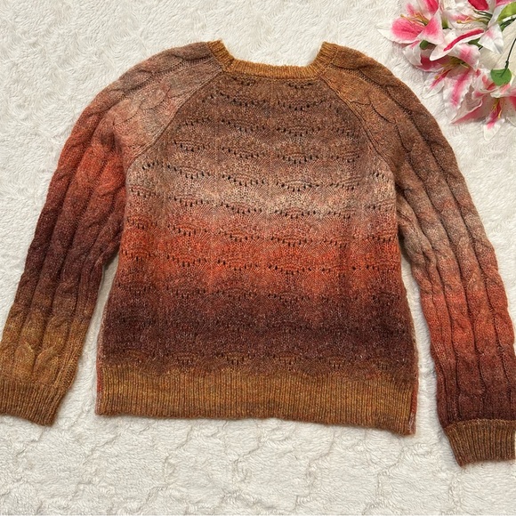 Knox Rose - Fall Colors Ombré Mixed Texture Cable Knit Open Weave Chunky Sweater - Picture 2 of 10